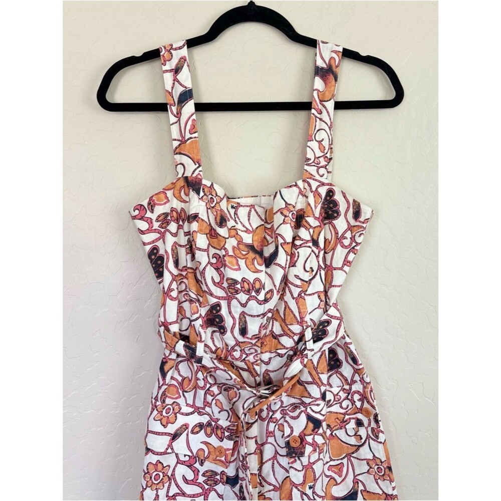 House of Harlow Floral Linen Belted Romper Retro 60s Linen Buckle Size 8 - Picture 3 of 8